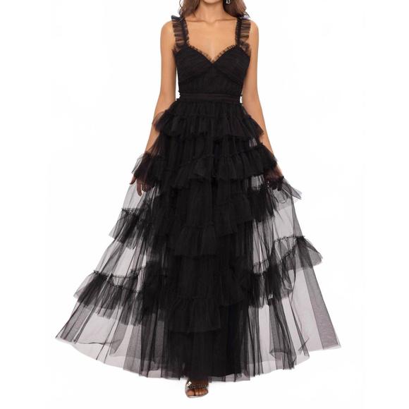 BETSY & ADAM Dresses & Skirts - NEW BETSY & ADAM gigi long ruffle mesh dress in black